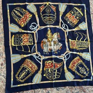 Hermes “Les Muserolles” silk scarf designed by Christian Vauzelles in 1986